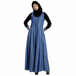 Classic Denim maxi dress with shirt collar- Black-Blue Classic Denim maxi dress with shirt collar- Black-Blue